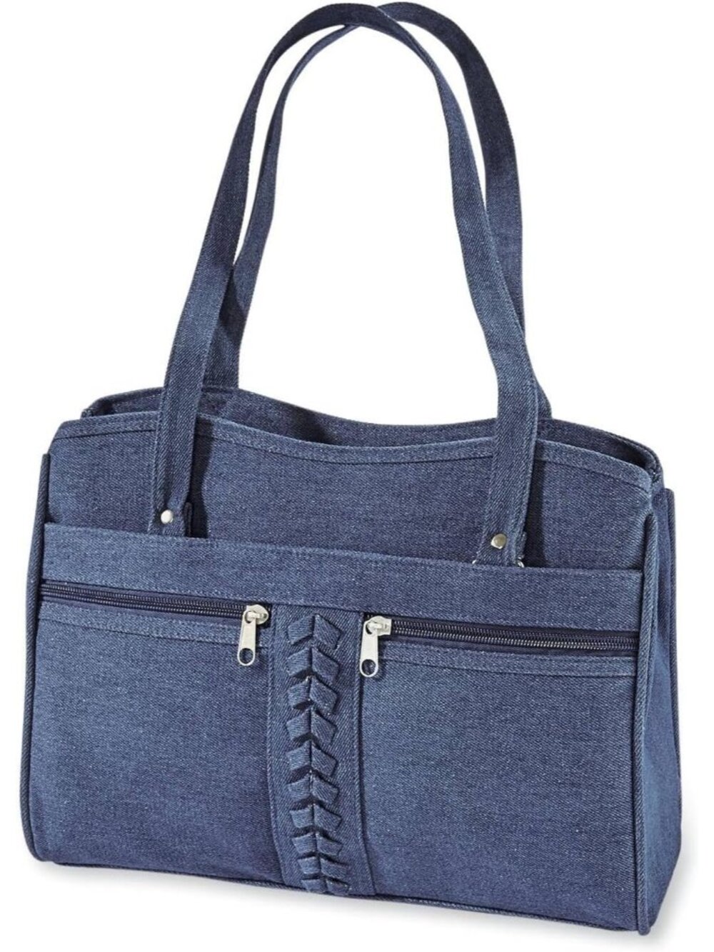 Braided Trim Denim Bag, Soft Jean Handbag for Women, Casual Purse with Multiple